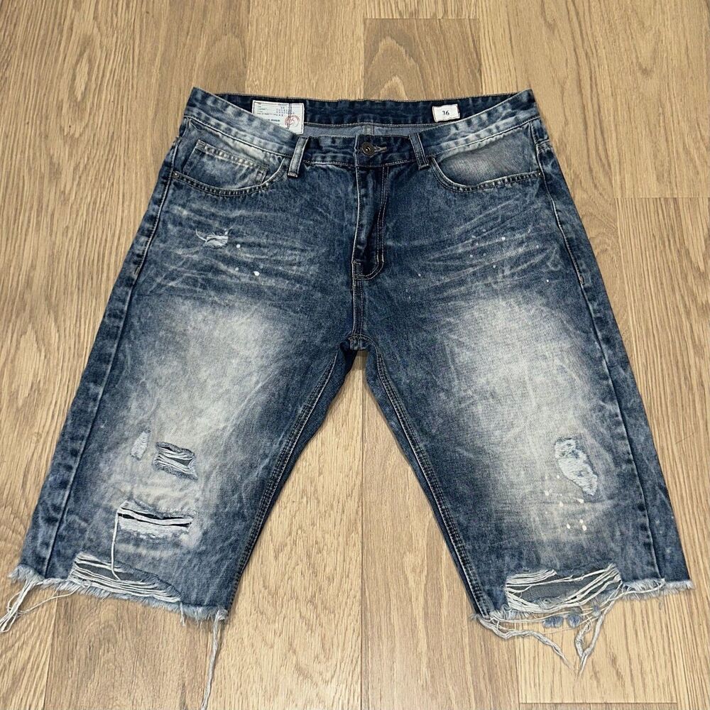 Smoke Rise Denim 12" Distressed Acid Wash Faded Shorts Jorts Size 34 (Tagged 36)